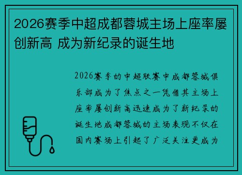 2026赛季中超成都蓉城主场上座率屡创新高 成为新纪录的诞生地 2026赛季中超成都蓉城主场上座率屡创新高 成为新纪录的诞生地
